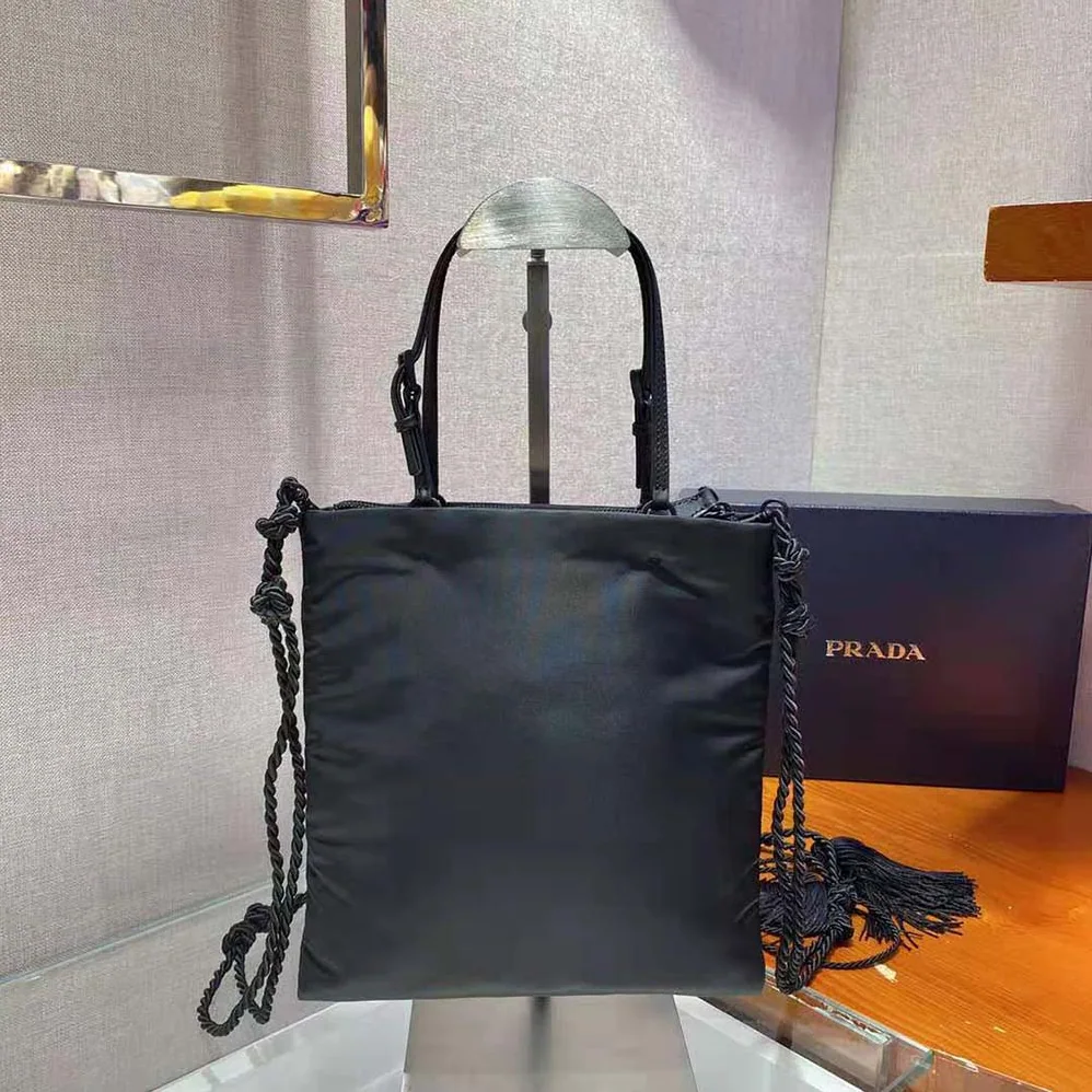 Prada Embroidered Nylon Handbag for Women in Black