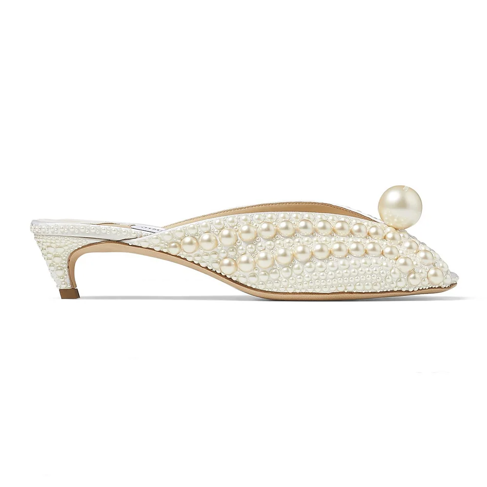 Jimmy Choo Samantha 35 White Satin Mules with All for Women in Over Pearls Jimmy Choo Samantha 35 White Satin Mules with All for Women in Over Pearls