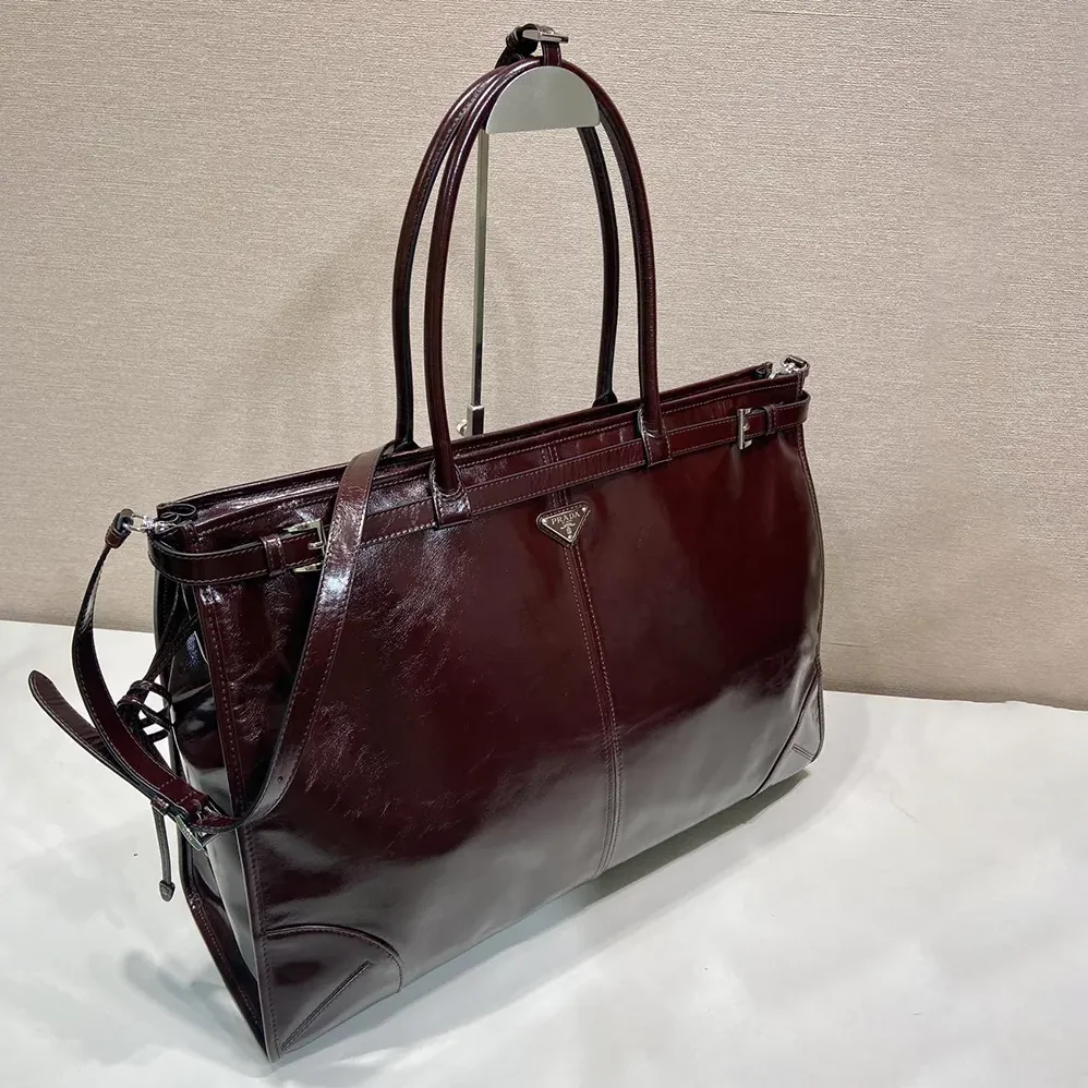 Prada Bonnie Leather Tote Bag for Unisex in Dark Brown