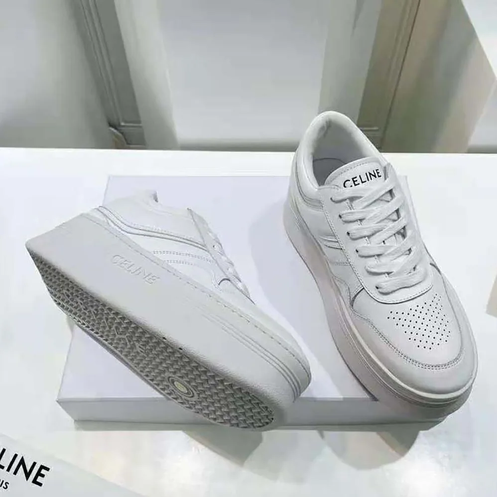 Celine Block Sneakers with Wedge Outsole in Calfskin for Women in White