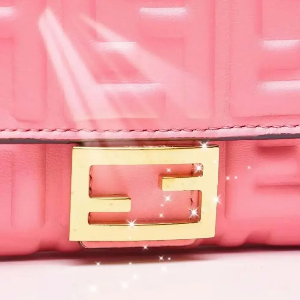 Fendi Baguette Continental Wallet With Chain Pink Nappa Leather Wallet for Women