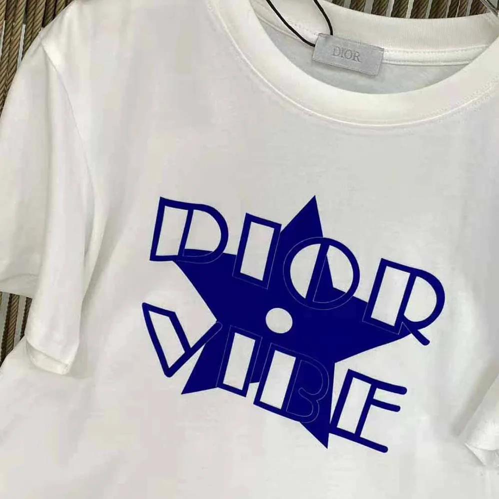 Dior Vibe T-shirt Ecru and Fluorescent Blue Cotton Jersey and Linen for Women