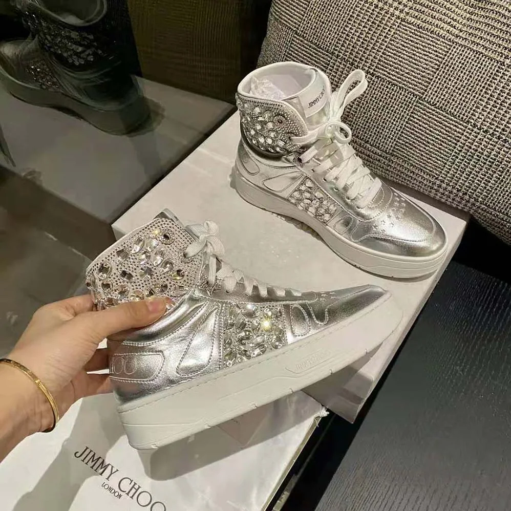 Jimmy Choo Hawaii Hi Top/F Silver Metallic Nappa High for Women in Top Trainers