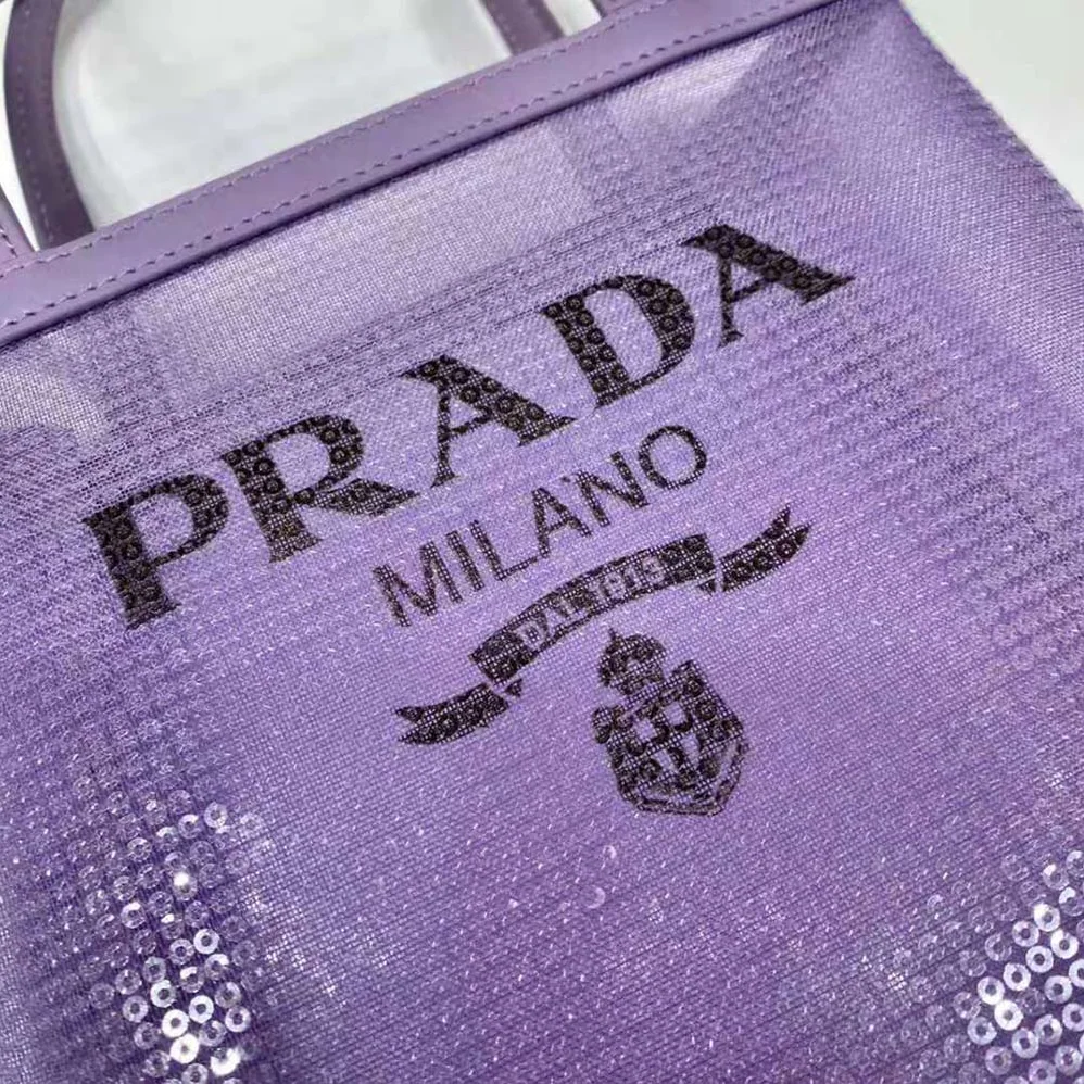 Prada Small Sequined Mesh Tote Bag for Women in Purple Prada Small Sequined Mesh Tote Bag for Women in Purple