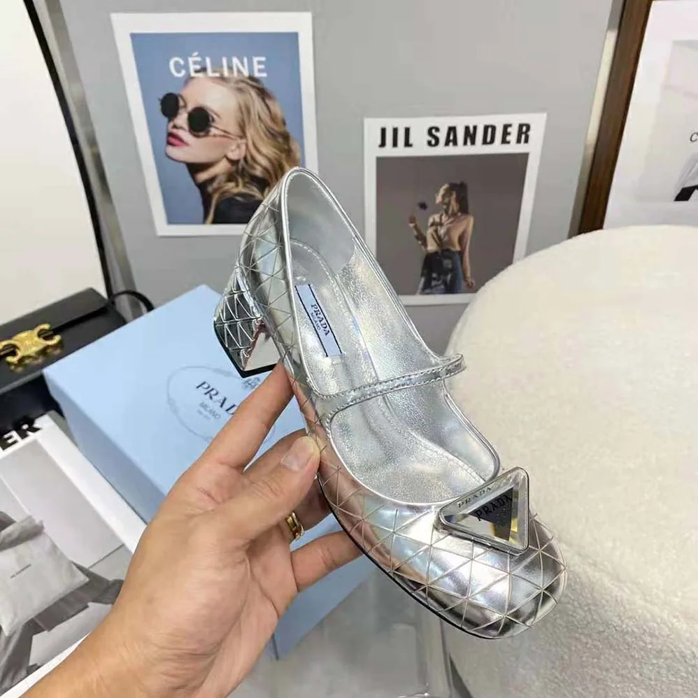 Prada Metallic Leather Pumps in 45mm Heel Height for Women in Silver Prada Metallic Leather Pumps in 45mm Heel Height for Women in Silver