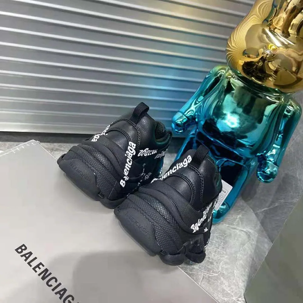 Balenciaga Triple S Logotype Sneaker in Black and White Technical Material for Women
