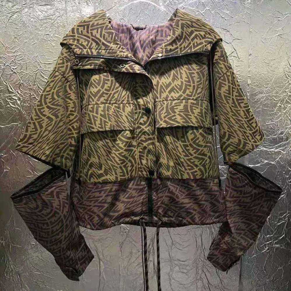 Fendi Brown Canvas Jacket with Drawstring Hood and Front Patch Pockets for Women Fendi Brown Canvas Jacket with Drawstring Hood and Front Patch Pockets for Women