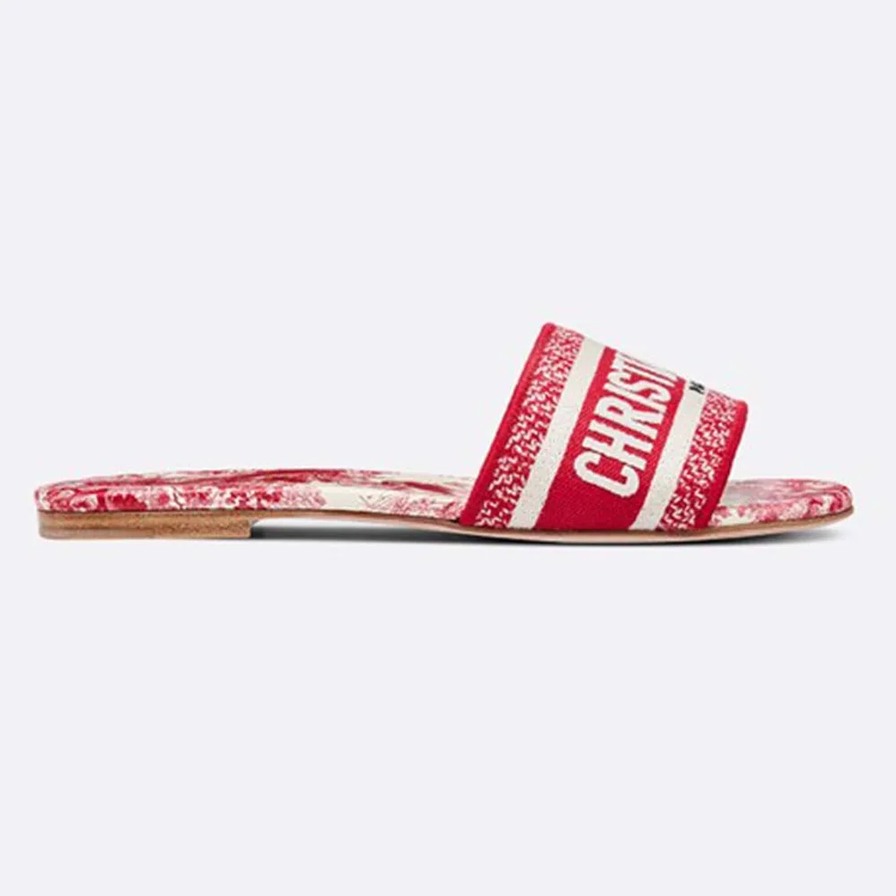 Dior Dway Mule in Embroidered Cotton Sandal for Women in Red Dior Dway Mule in Embroidered Cotton Sandal for Women in Red