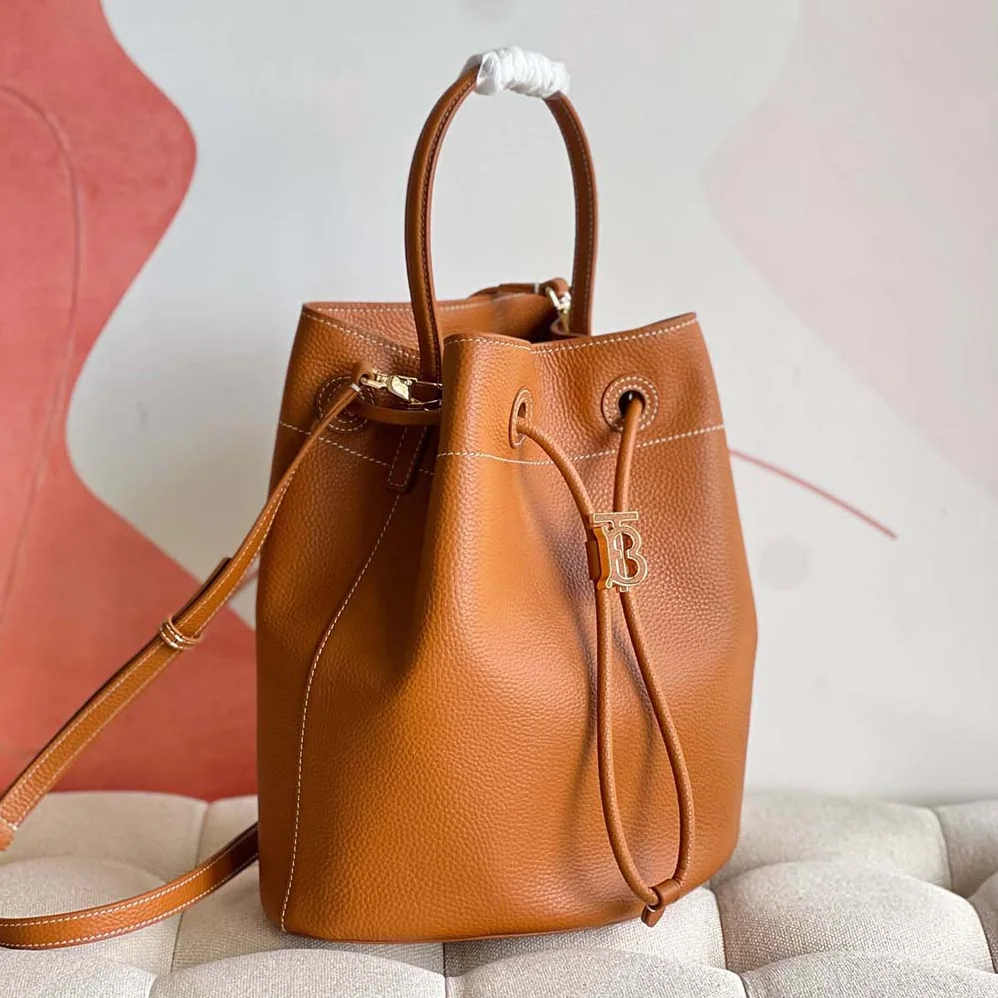 Burberry Grainy Leather Small TB Bucket Bag for Women in Brown Burberry Grainy Leather Small TB Bucket Bag for Women in Brown