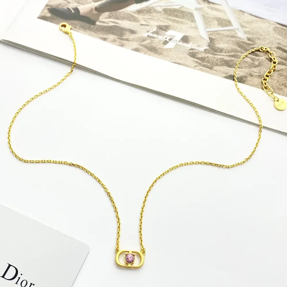 Dior Petit CD Jolie Necklace Gold-Finish Metal with Pink Crystal for Women Dior Petit CD Jolie Necklace Gold-Finish Metal with Pink Crystal for Women