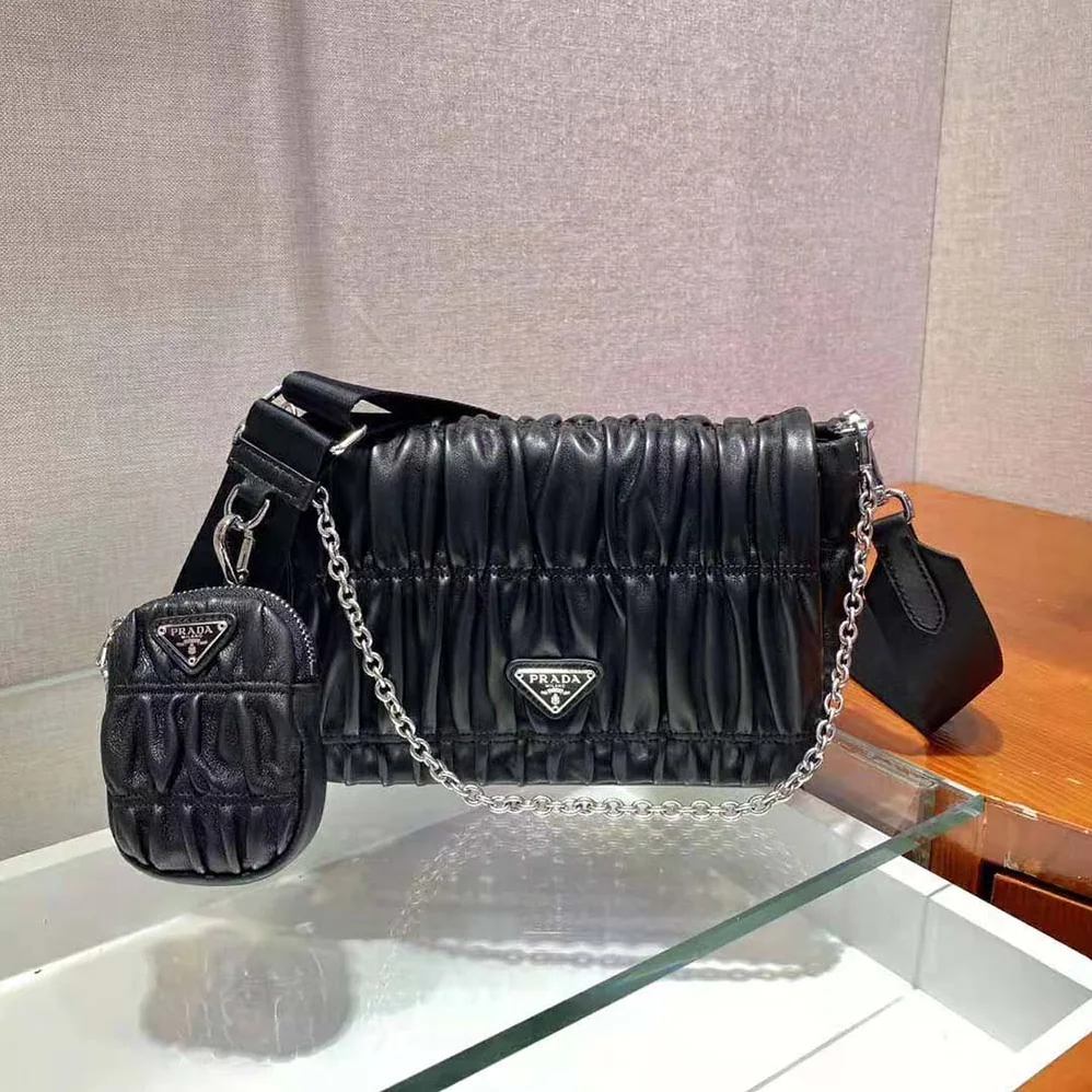 Prada Gaufre Nappa Leather Shoulder Bag for Women in Black