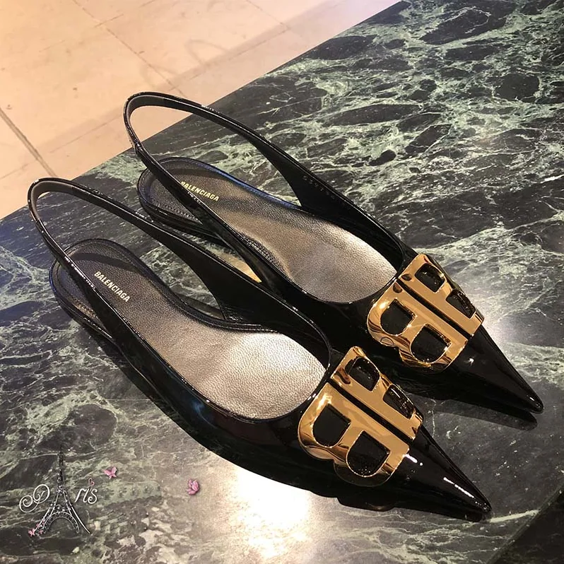 Balenciaga Shoes BB Slingback Paten 5mm Heel for Women in Black Balenciaga Shoes BB Slingback Paten 5mm Heel for Women in Black