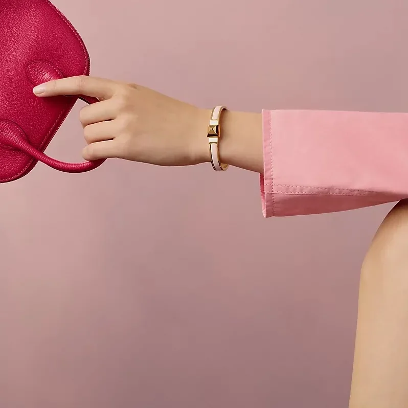 Hermes Mini Clic Medor Bracelet Rose Candeur Gold Hardware 1ZGM