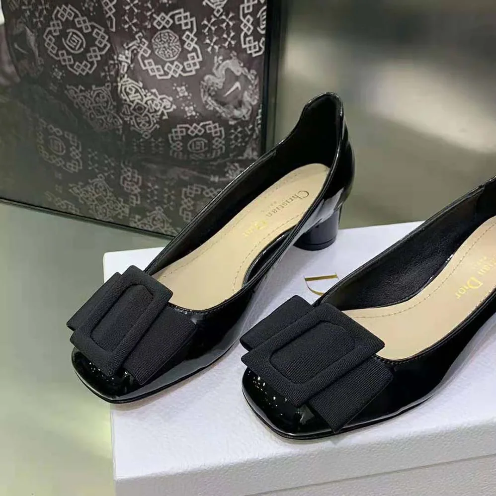 Dior Idylle Ballet Pump Black Patent Calfskin and Grosgrain in 35 mm Heel Height for Women Dior Idylle Ballet Pump Black Patent Calfskin and Grosgrain in 35 mm Heel Height for Women