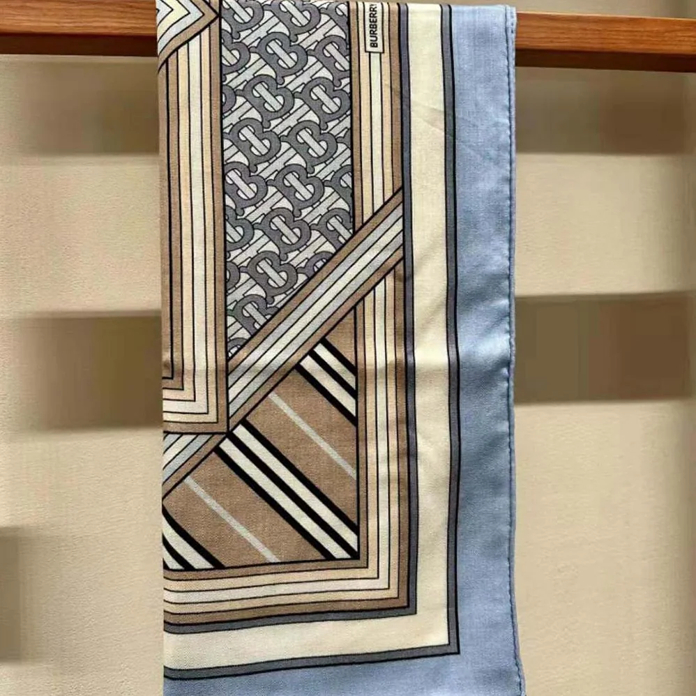 Burberry Montage Print Silk Square Scarf for Women in Blue Burberry Montage Print Silk Square Scarf for Women in Blue