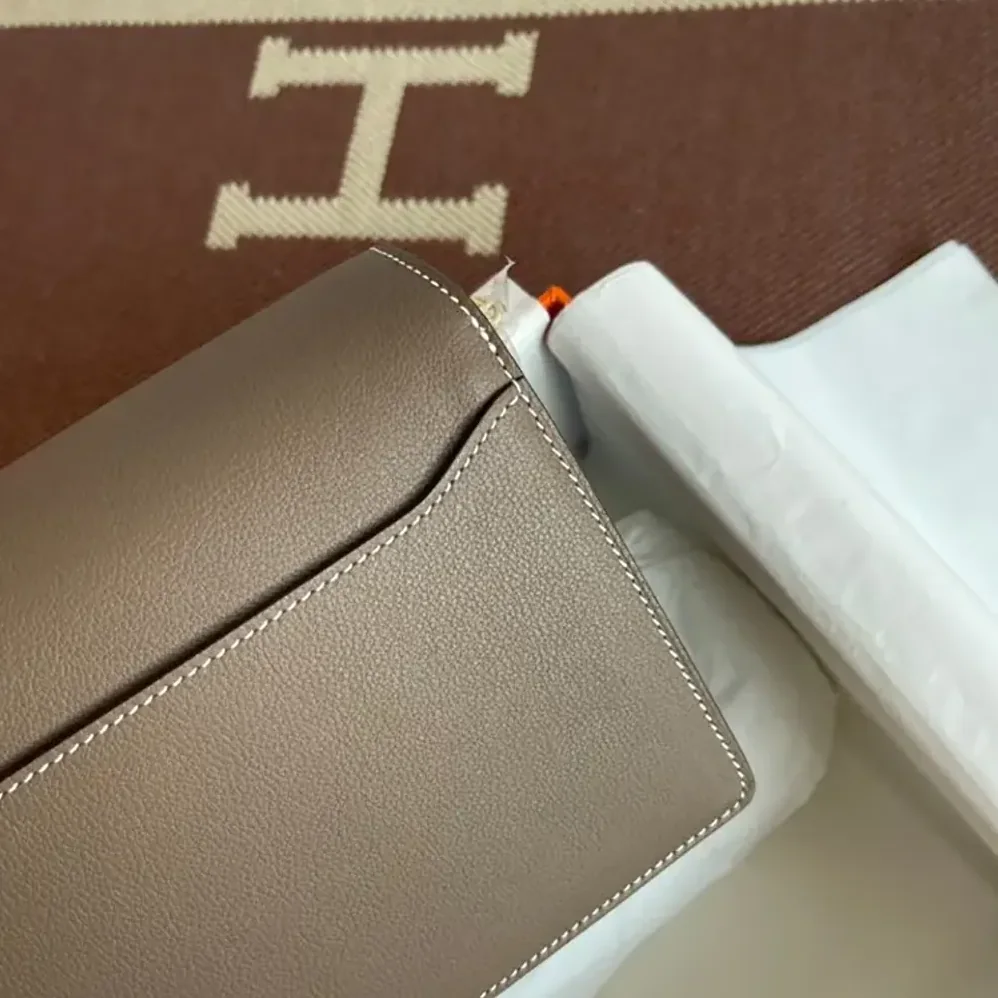 Hermes Roulis Mini Bag in Evercolor Calfskin for Women in Gray/Gold