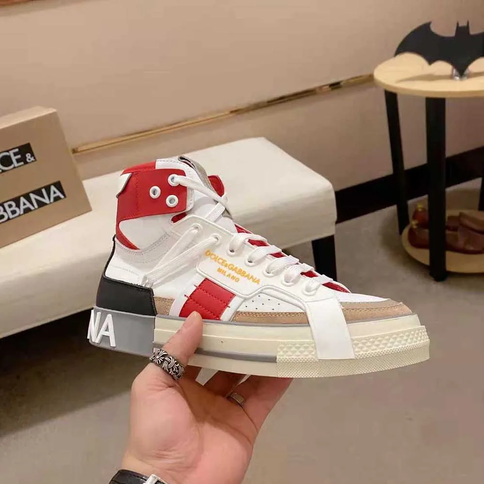 Dolce Gabbana D&G Calfskin Custom 2.Zero High-Top Sneakers with Contrasting Details for Men in Red Dolce Gabbana D&G Calfskin Custom 2.Zero High-Top Sneakers with Contrasting Details for Men in Red