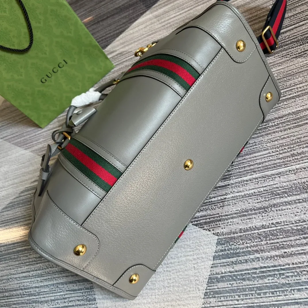 Large Bauletto Top Handle Bag With Double G Grey in Brown / Large Bauletto Top Handle Bag With Double G Grey in Brown /