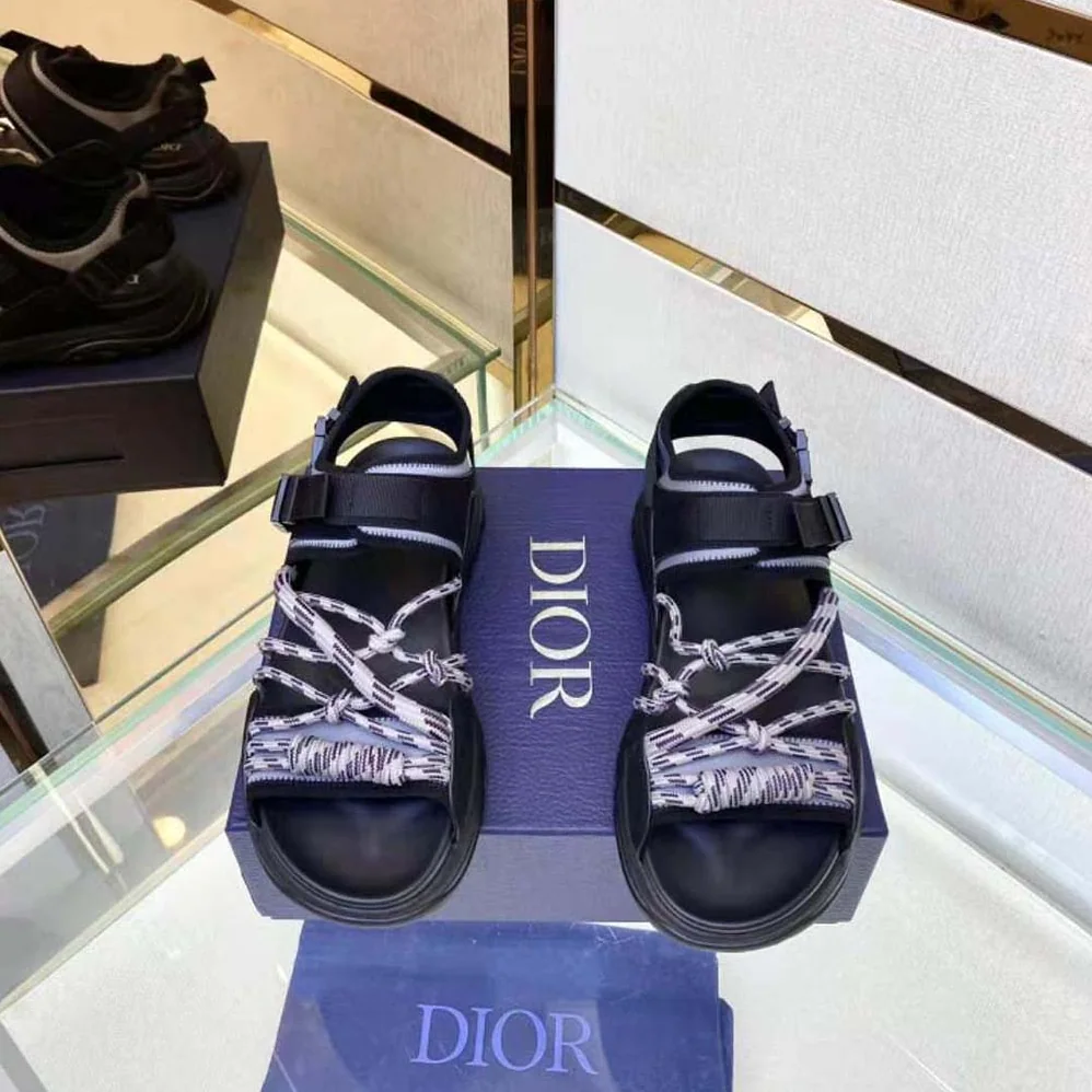 Dior H-Town Sandal Black and Gray Technical Fabric with Brown Nubuck Calfskin for Men Dior H-Town Sandal Black and Gray Technical Fabric with Brown Nubuck Calfskin for Men
