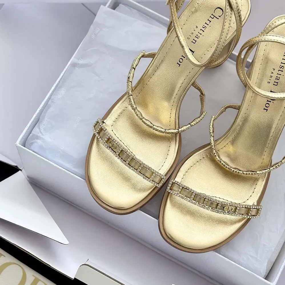 Dior Diorissime Heeled Sandal Gold-Tone Laminated Lambskin and Silver for Women in Tone Strass Dior Diorissime Heeled Sandal Gold-Tone Laminated Lambskin and Silver for Women in Tone Strass