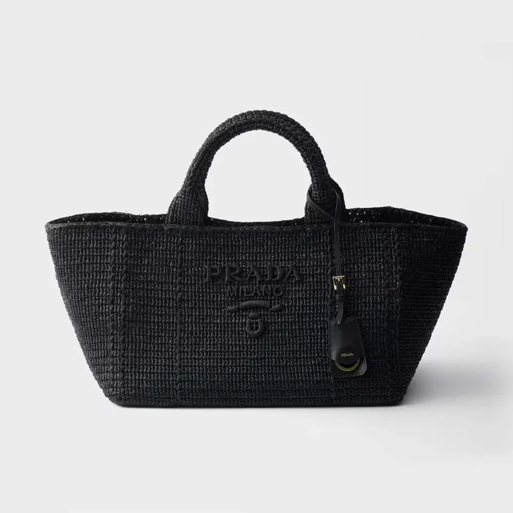 Prada Large Crochet Tote Bag with Leather Details for Women in Black