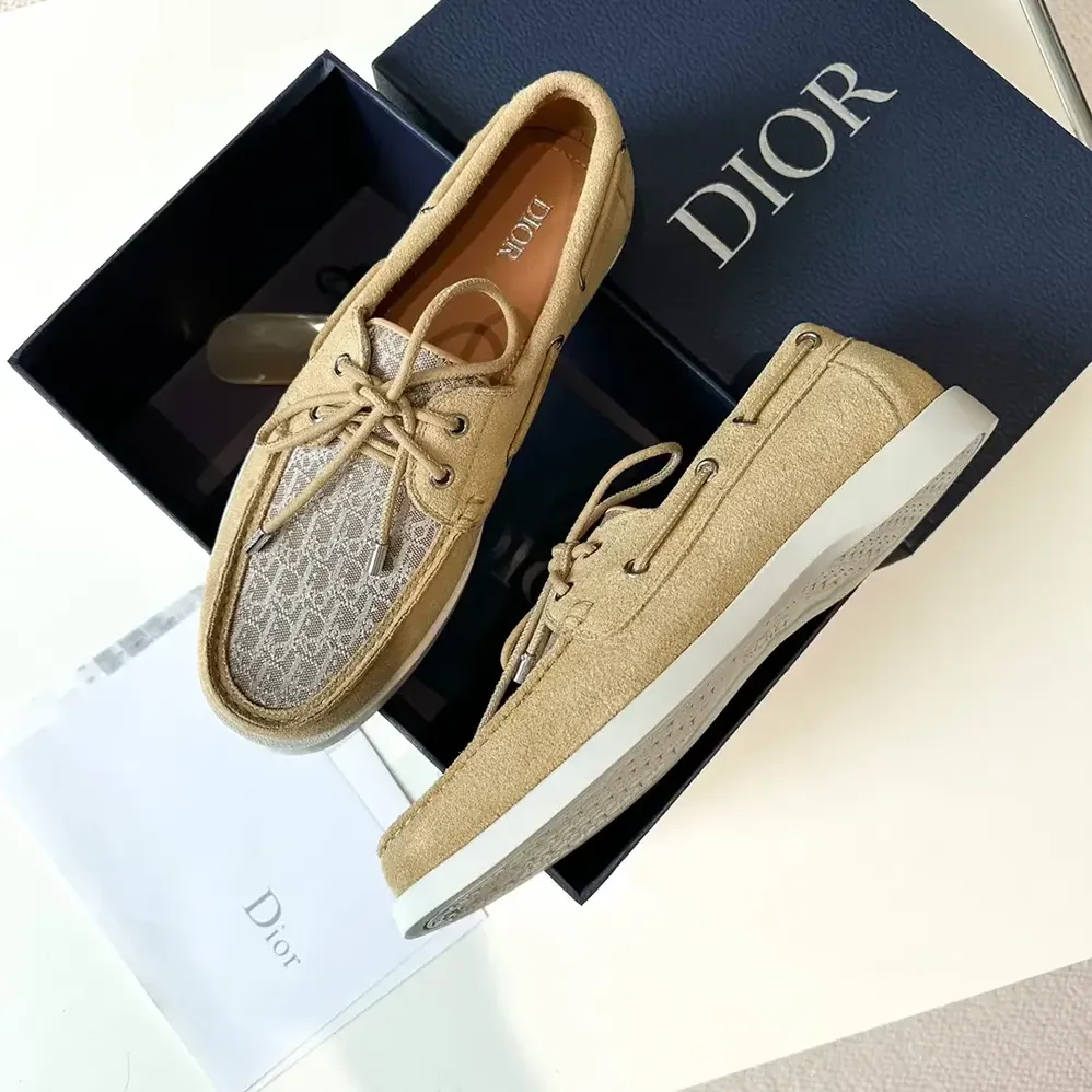 Dior Granville Boat Shoe Beige Suede and Beige Dior Oblique Jacquard for Men Dior Granville Boat Shoe Beige Suede and Beige Dior Oblique Jacquard for Men