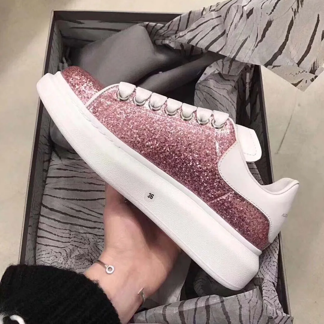 Alexander Mcqueen Oversized Sneaker with Glitter Lace for Women in UP Shoes Pink