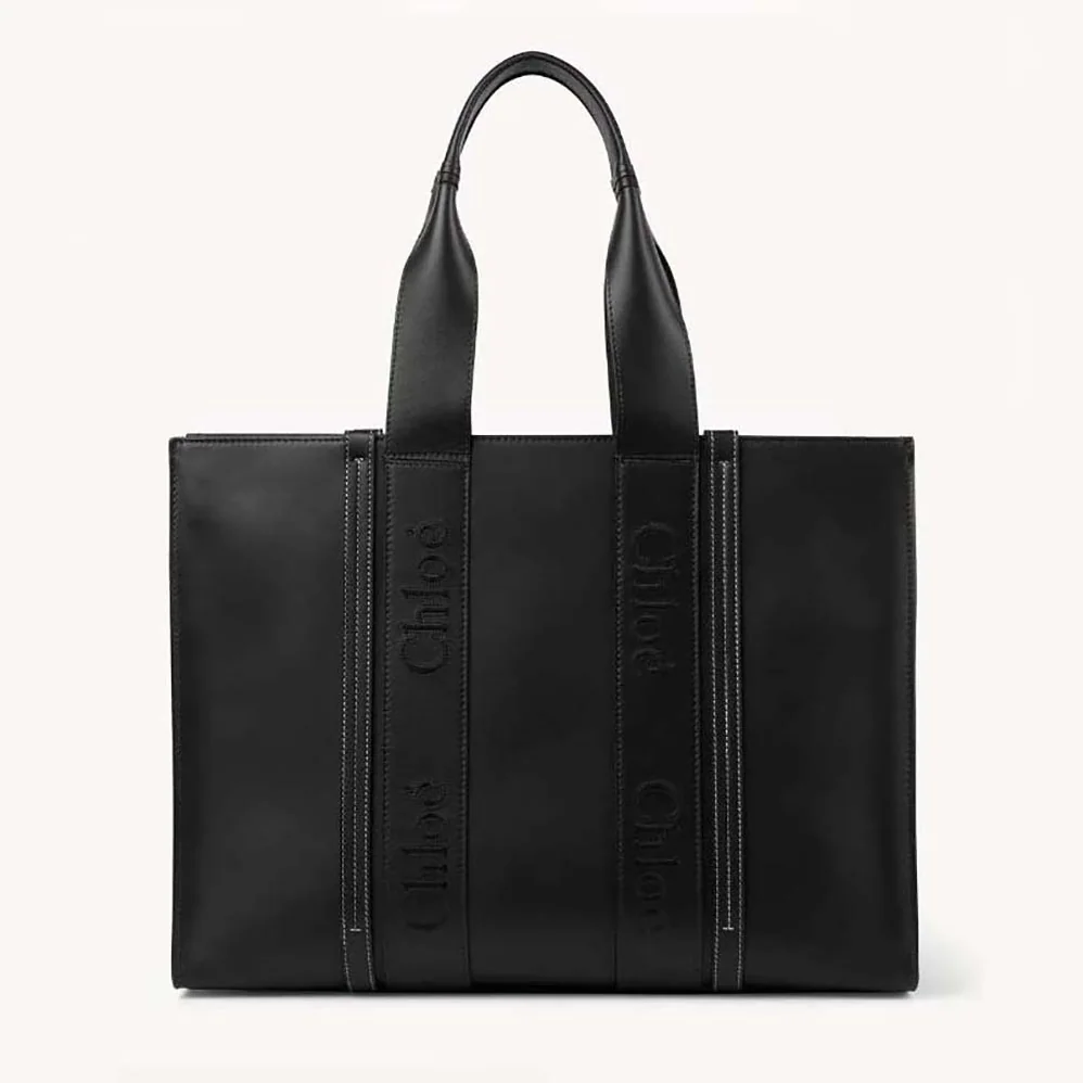 Chloe Large Woody Tote Bag with Embroidered Chloé Logo for Women in Black