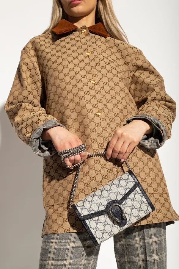 Gucci Dionysus Chain Wallet Shoulder Bag / Beige/ Blue GG Supreme Canvas Palladium Hardware Gucci Dionysus Chain Wallet Shoulder Bag / Beige/ Blue GG Supreme Canvas Palladium Hardware