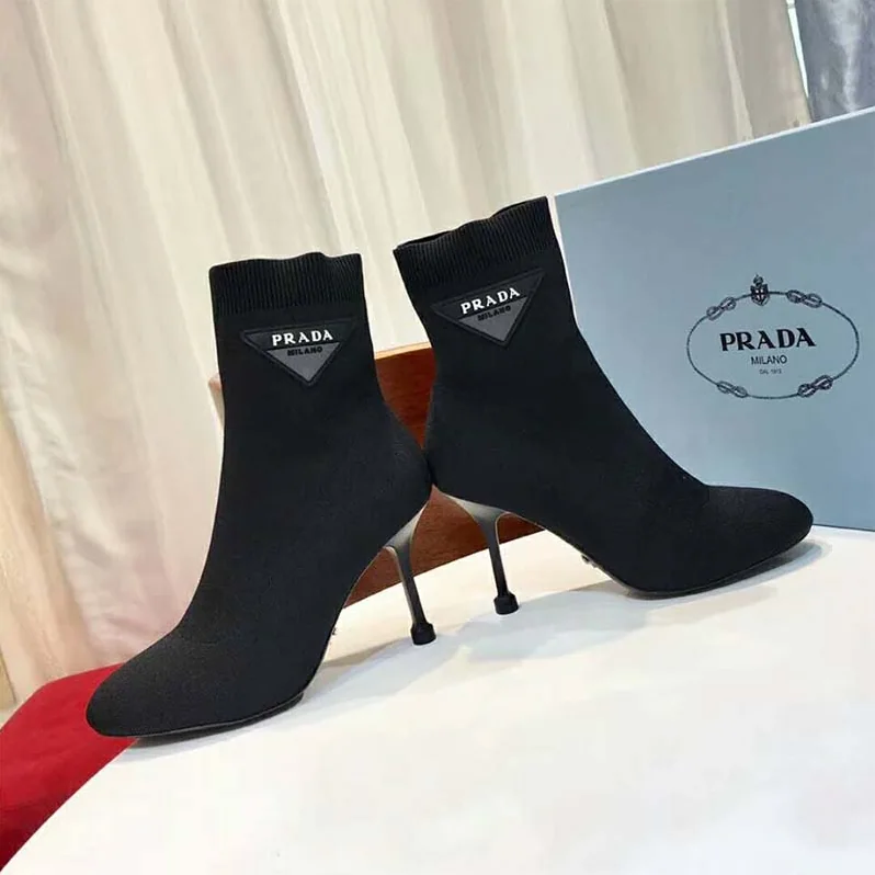Prada Shoes Stretch Fabric Booties 90mm Heel Hight for Women in Black Prada Shoes Stretch Fabric Booties 90mm Heel Hight for Women in Black