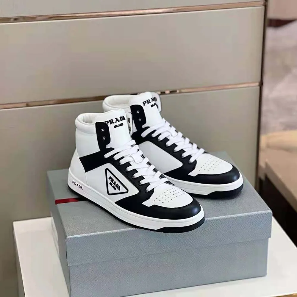 Prada Sporty Leather High-Top Sneakers for Men in Black