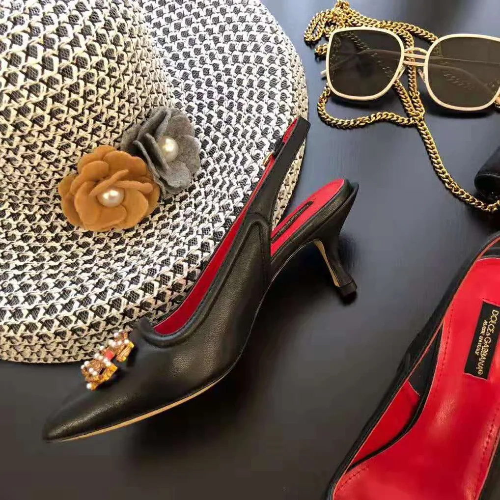 Dolce Gabbana D&G DG AMORE Slingbacks in Calfskin for Women in Black Dolce Gabbana D&G DG AMORE Slingbacks in Calfskin for Women in Black