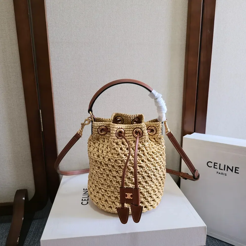 Celine Teen Clara Bag in Raffia and Calfskin for Women Celine Teen Clara Bag in Raffia and Calfskin for Women