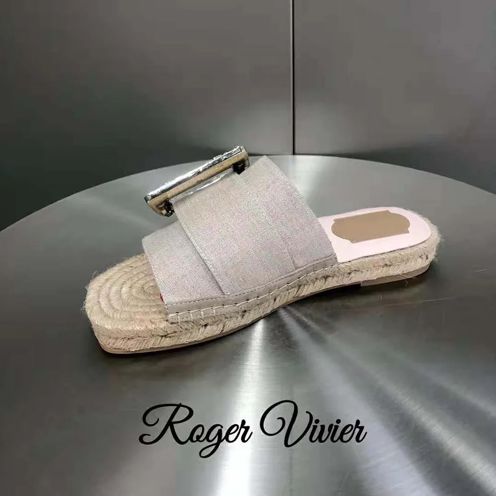 Roger Vivier Strass Buckle Espadrille Mules in Soft Leather for Women Roger Vivier Strass Buckle Espadrille Mules in Soft Leather for Women