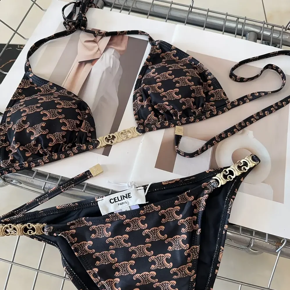 Celine Triangle Top / Swimsuit Bottom in Monogram Jersey 2X16F939T.17BR for Women Celine Triangle Top / Swimsuit Bottom in Monogram Jersey 2X16F939T.17BR for Women