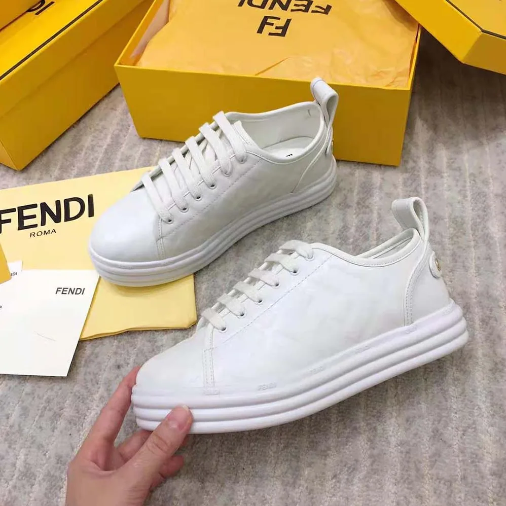 Fendi Shoes Fendi Rise White Leather Flatform Sneakers for Women
