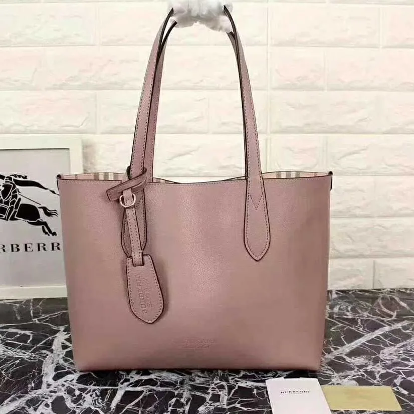 Burberry Embossed Leather Tote for Women in Pink