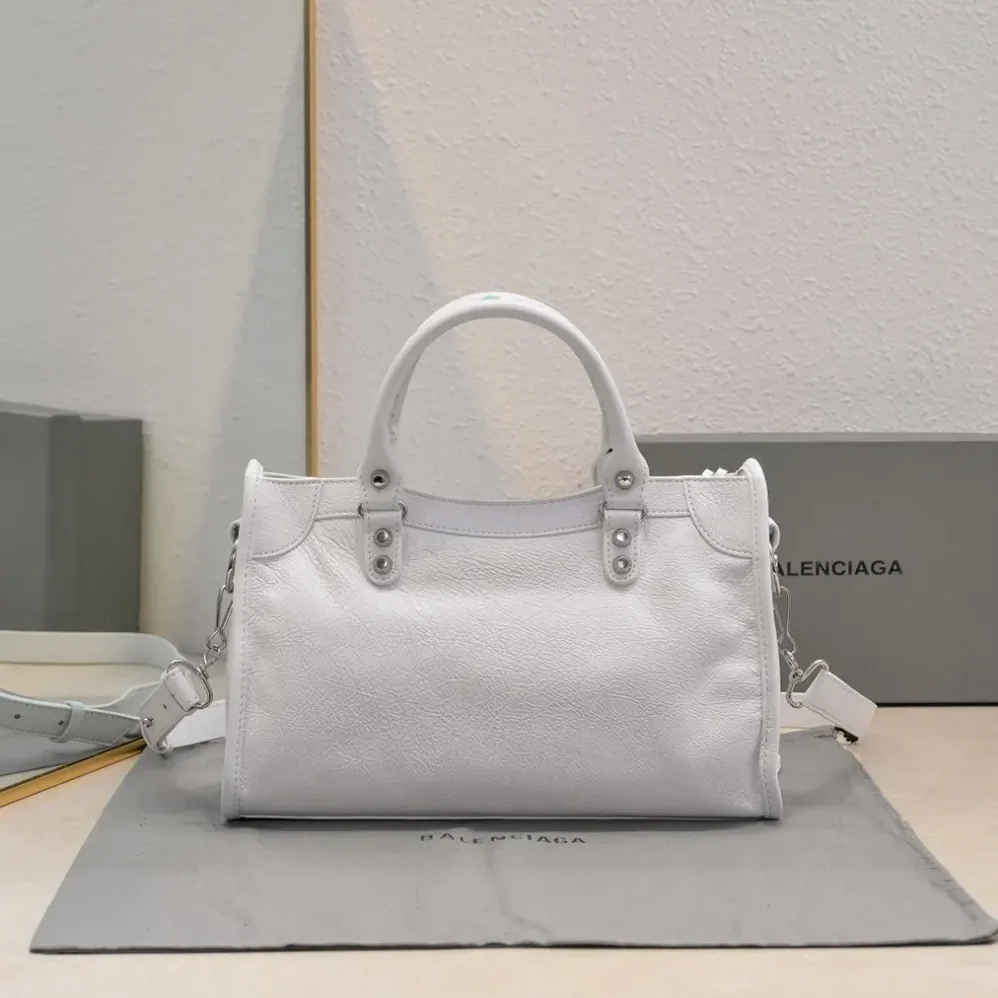 Balenciaga Le City Medium Bag in Optic White Arena Lambskin for Women Balenciaga Le City Medium Bag in Optic White Arena Lambskin for Women