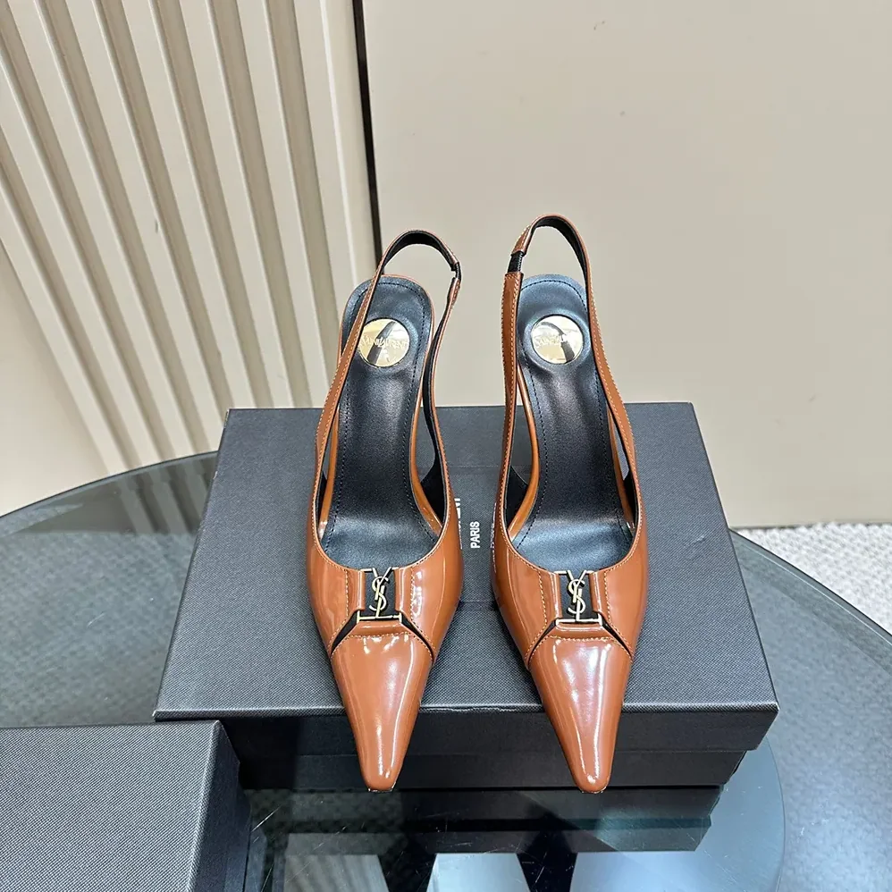 Saint Laurent YSL Babylone Breteuil Slingback Pumps in Smooth Leather for Women in Brown