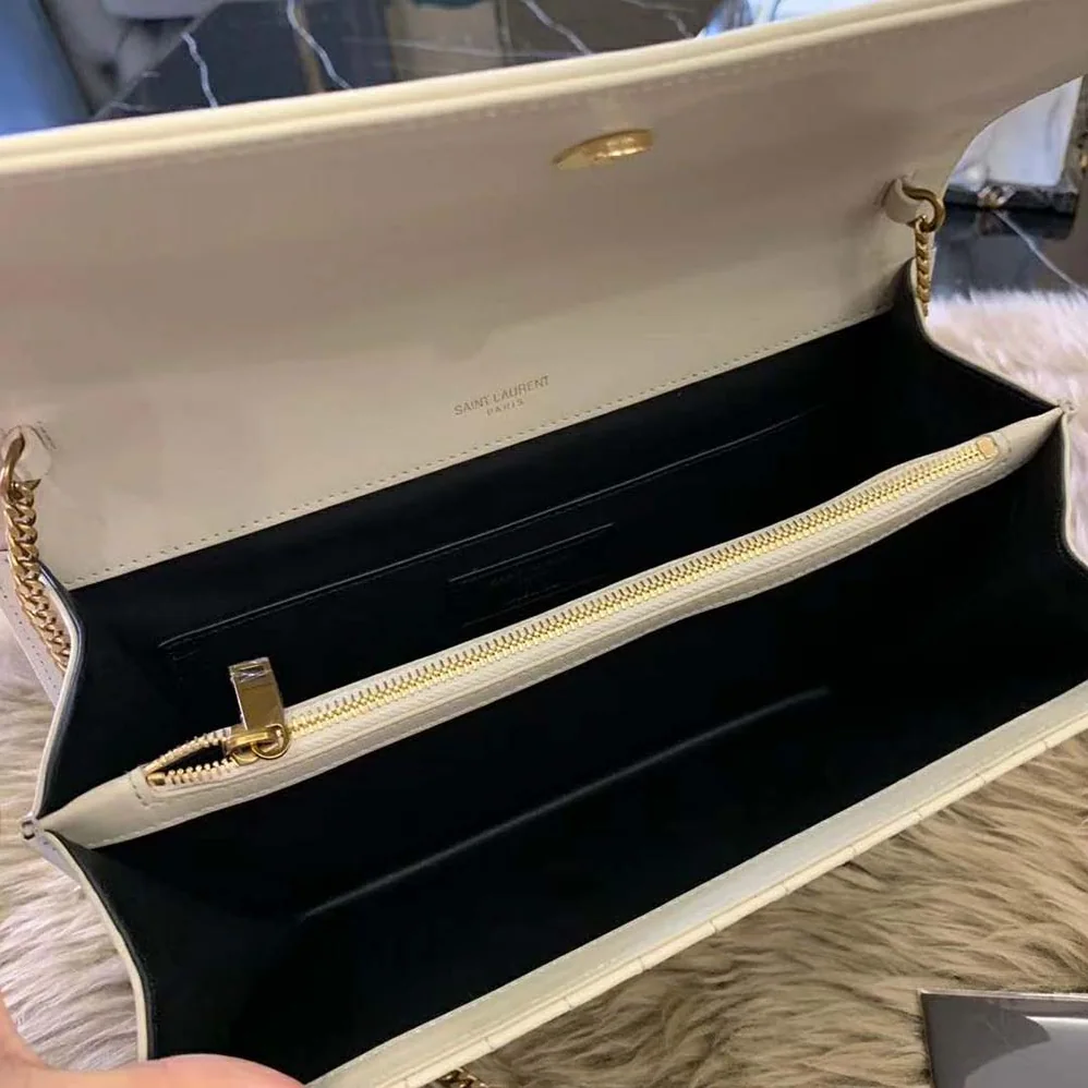 Saint Laurent YSL Victoire Chain Bag Crinkled Leather for Women in White Saint Laurent YSL Victoire Chain Bag Crinkled Leather for Women in White