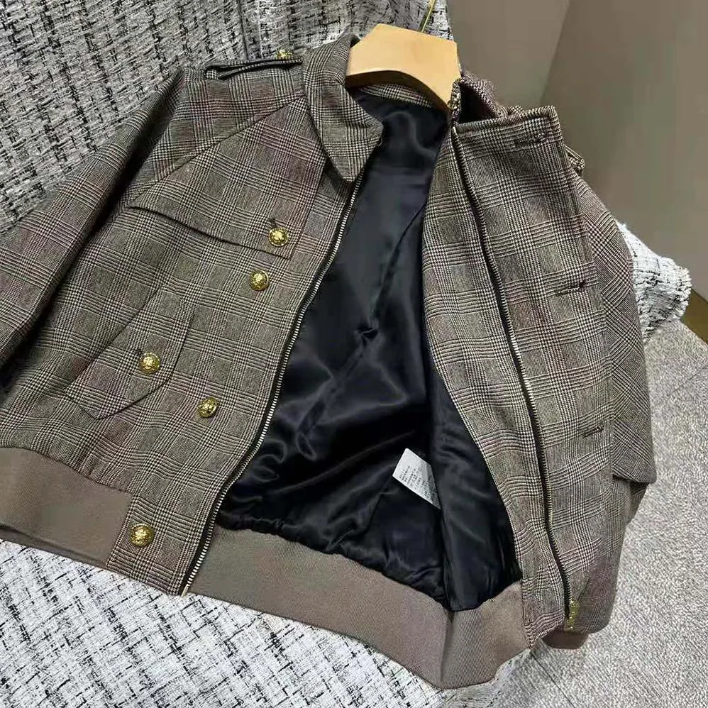 Celine Bomber Jacket in Prince of Wales Flannel for Women Celine Bomber Jacket in Prince of Wales Flannel for Women