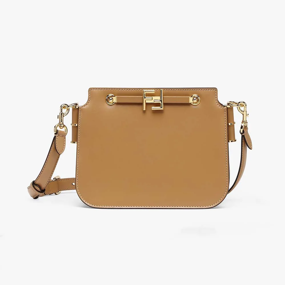 Fendi Touch Leather Bag with A Metal FF Clasp for Women in Brown