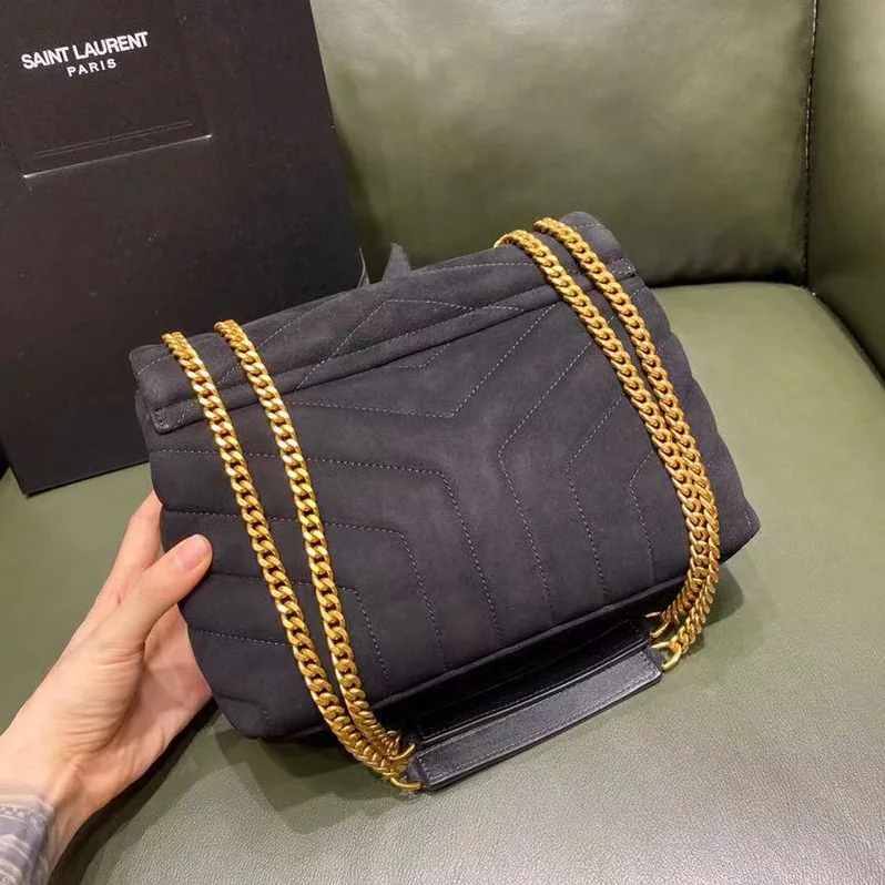 Saint Laurent YSL Loulou Toy Strap Bag Matelassé Y Quilted Suede Smooth Leather Black for Women Saint Laurent YSL Loulou Toy Strap Bag Matelassé Y Quilted Suede Smooth Leather Black for Women