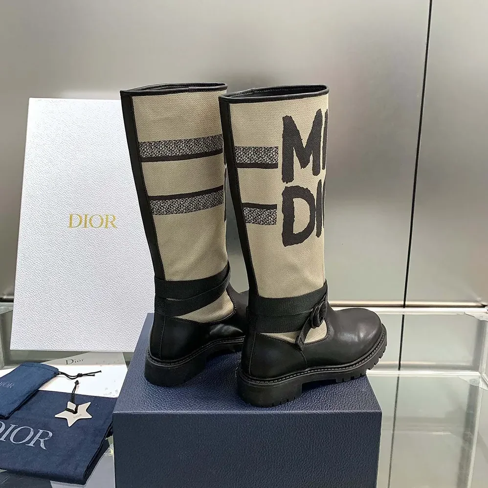 Dior D-Major Boot Warm Taupe Technical Canvas with Black Miss Dior Graffiti Print for Women Dior D-Major Boot Warm Taupe Technical Canvas with Black Miss Dior Graffiti Print for Women