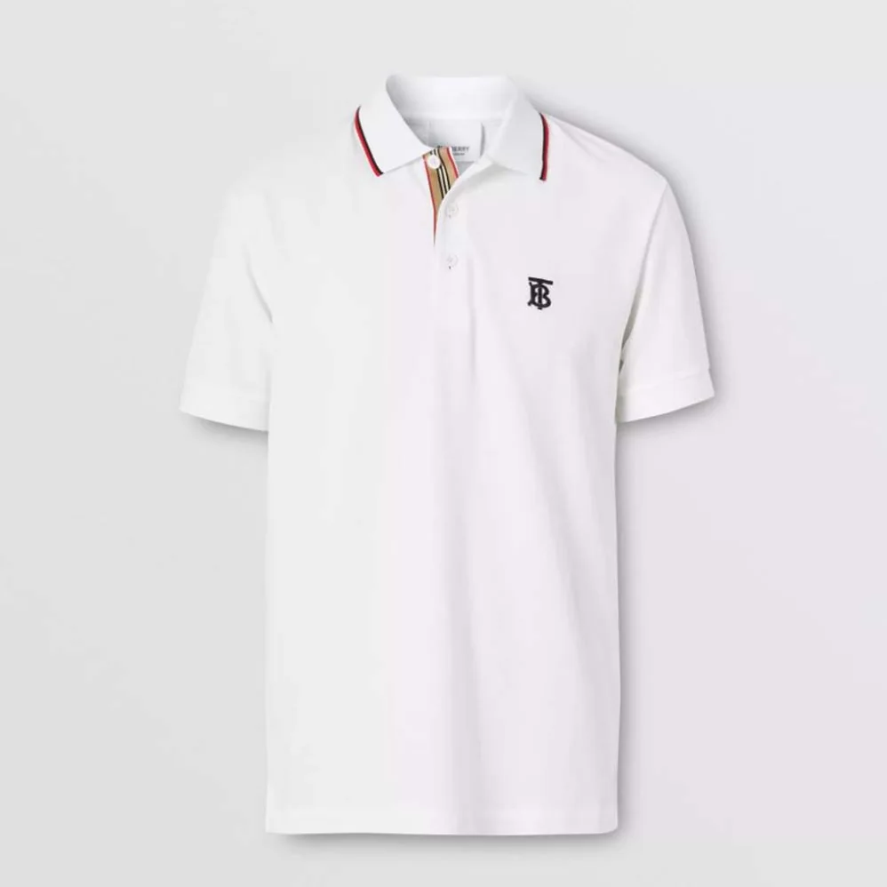 Burberry Icon Stripe Placket Cotton Pique Polo Shirt for Men in White Burberry Icon Stripe Placket Cotton Pique Polo Shirt for Men in White