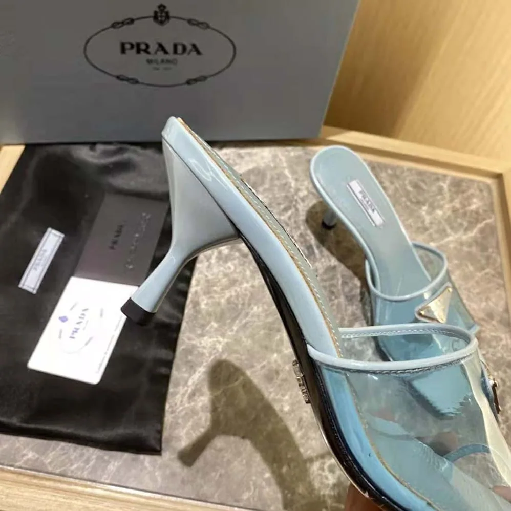 Prada Plexiglas and Patent Leather Sandals 65 mm Varnished Heel for Women in Blue