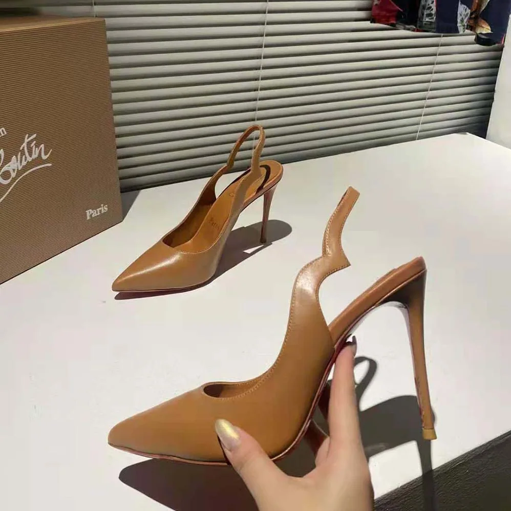 Christian Louboutin Hot Chick Sling 100 mm Heel Height for Women in Brown Christian Louboutin Hot Chick Sling 100 mm Heel Height for Women in Brown