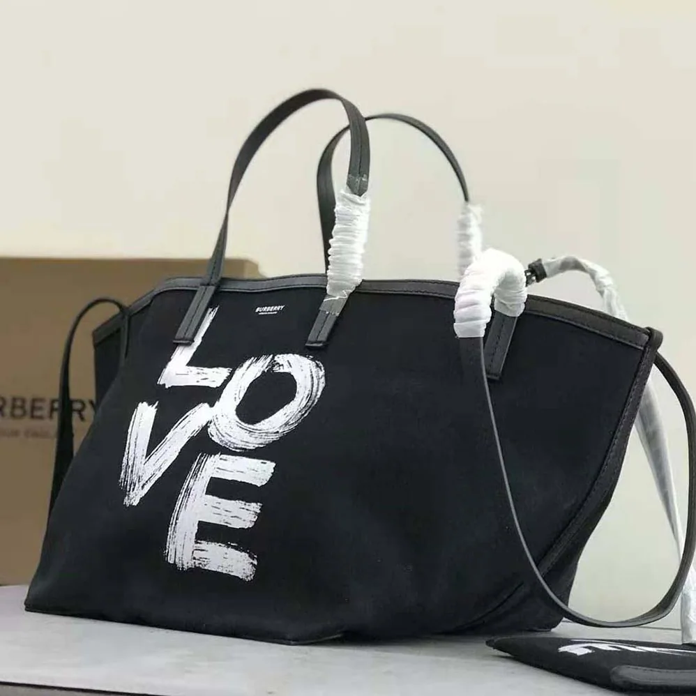 Burberry Medium Love Print Cotton Beach Tote for Women in Black