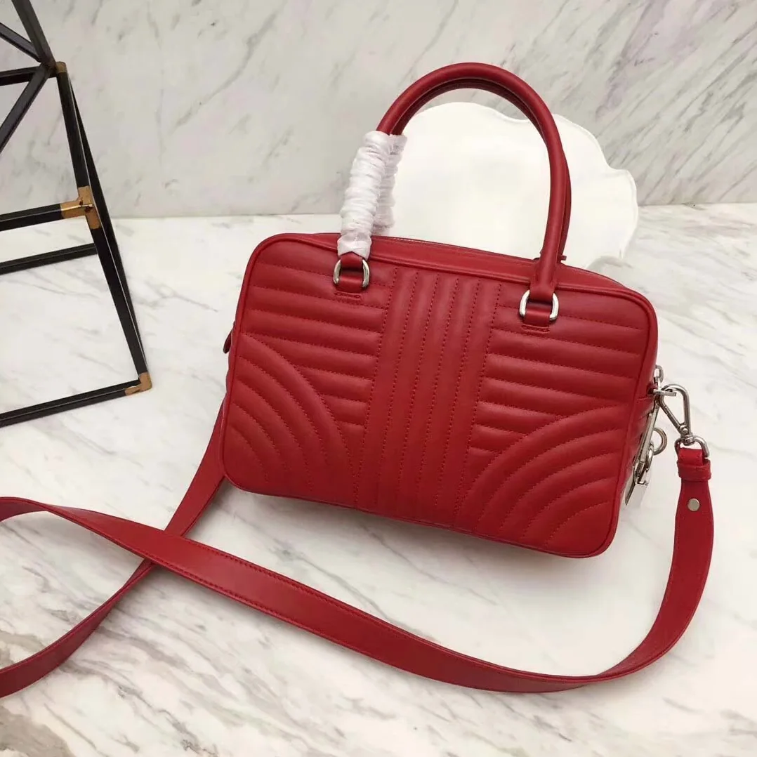 Prada Diagramme Big Leather Handbag with Top Handle in Red