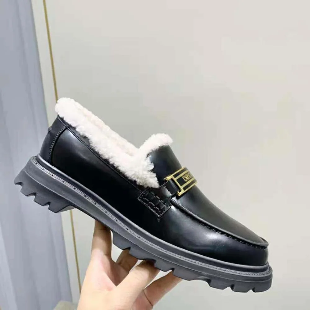 Dior Code Loafer Black Brushed Calfskin and White Shearling for Women Dior Code Loafer Black Brushed Calfskin and White Shearling for Women